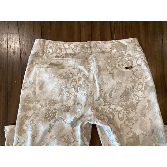 Cache Floral Lace Jacquard Print Skinny Jeans Gold/Off White lowrise Pants 2 - Picture 11 of 13